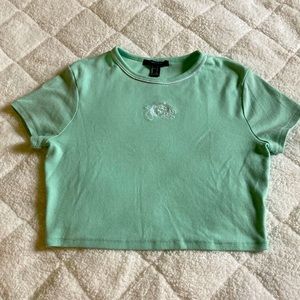 Forever 21 Teal Cropped Turtle T Shirt